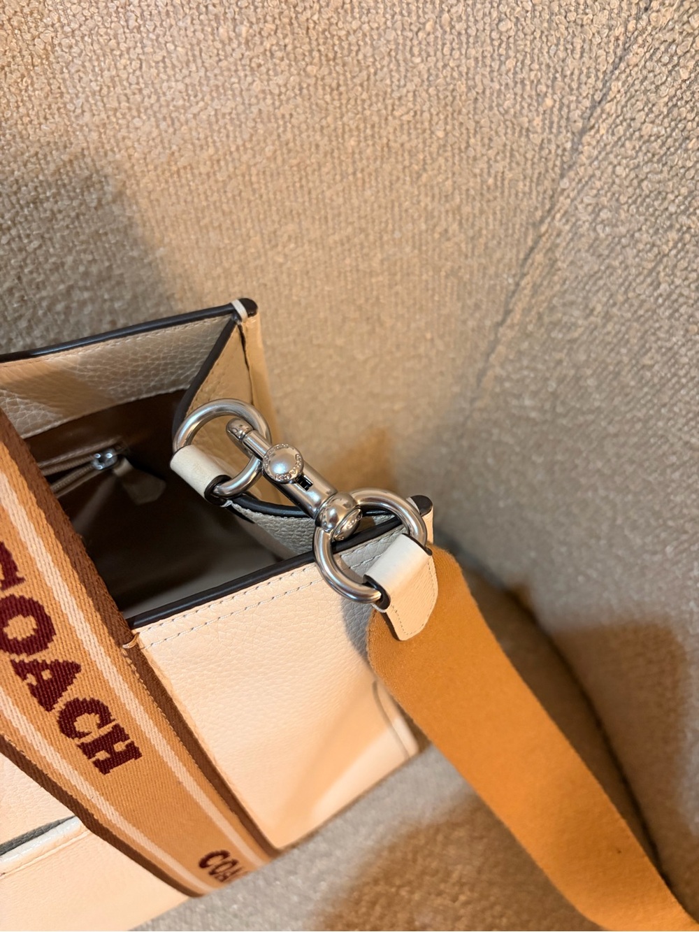 Coach White Leather Tote with Tan Branded Straps - Picture 5 of 7
